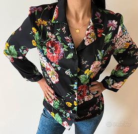 Camicia fiorata nera raso Zara