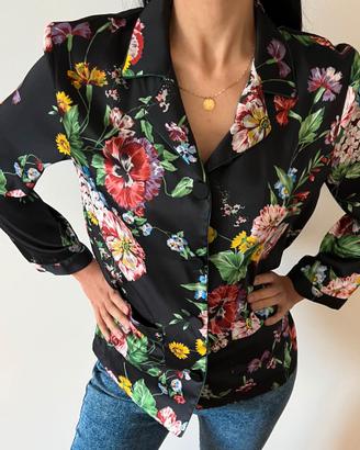 Camicia fiorata nera raso Zara