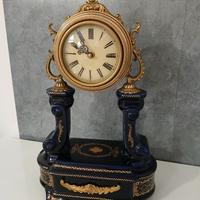 Antico Orologio da Tavolo Camino in Ceramica Blu