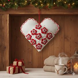 Cuore Decorativo Natalizio in Feltro Intrecciato -