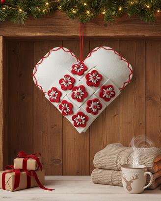 Cuore Decorativo Natalizio in Feltro Intrecciato -