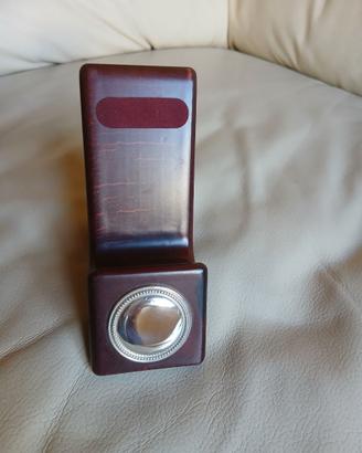 poggia smartphone in radica con placca argento