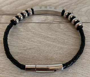 Braccialetto in pelle intrecciata e acciaio