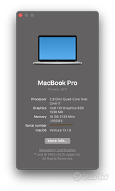 MacBook Pro 15” 2017 Touch Bar i7 2.9 GHz, 16 GB