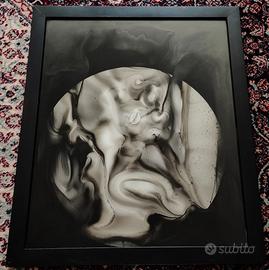 Quadro astratto in bianco e nero, dipinto su vetro