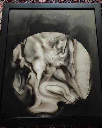 Quadro astratto in bianco e nero, dipinto su vetro