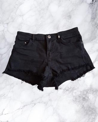 Shorts jeans Bershka donna XS/IT38 neri sfrangiati