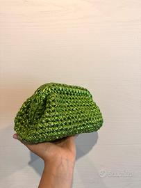 Borsa verde metalizzata uncinetto