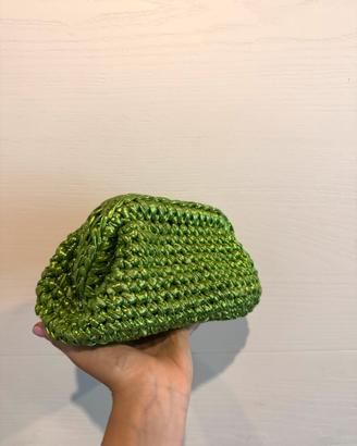 Borsa verde metalizzata uncinetto