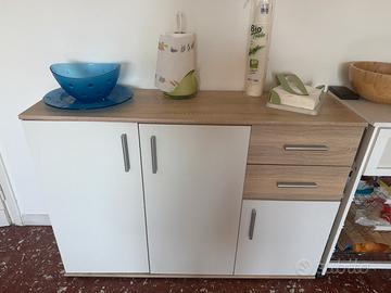 Madia credenza da cucina soggiorno bianca e rovere