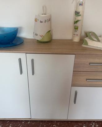 Madia credenza da cucina soggiorno bianca e rovere