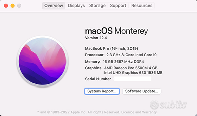 MacBook Pro 2019 - i9 / 2.3GHz / 8-Core