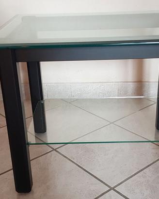 Tavolino in cristallo e legno