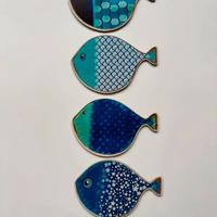 Set 4 Decorazioni A Forma di Pesce In legno Blu