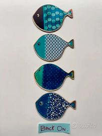 Set 4 Decorazioni A Forma di Pesce In legno Blu