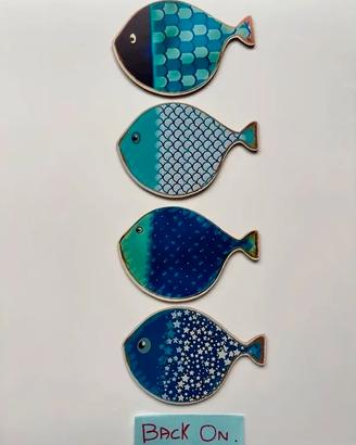 Set 4 Decorazioni A Forma di Pesce In legno Blu
