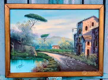 Quadro con Rudere antico dipinto a mano su tela.