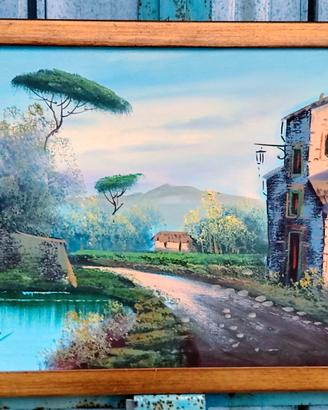 Quadro con Rudere antico dipinto a mano su tela.