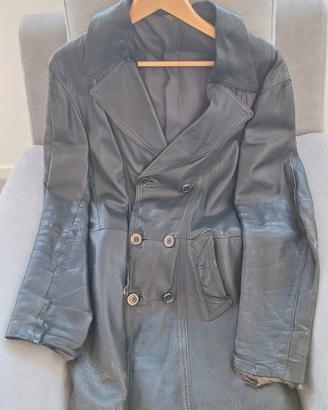 Giacca trench uomo in vera pelle nera