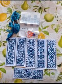 Kit punto croce segnalibri blu classici ricamo 