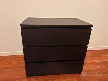 Cassettiera Malm Ikea marrone/nero wenghè