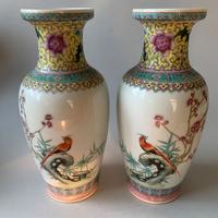 COPPIA VASI CINESI “FAMIGLIA ROSA" Stile QIANLONG