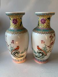 COPPIA VASI CINESI “FAMIGLIA ROSA" Stile QIANLONG