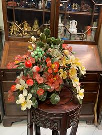 pianta scultura cinese in pietre dure preziose