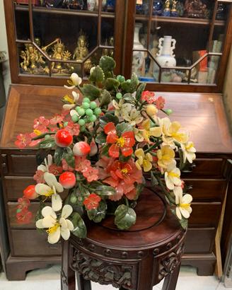 pianta scultura cinese in pietre dure preziose