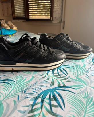 scarpe Hogan H222 in pelle e tessuto nero 