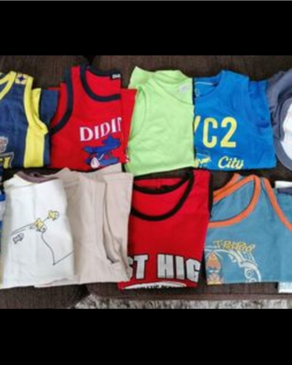 10 canotte 3 magliette cappellino età 3/4/5 anni