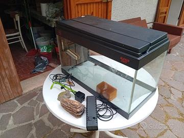acquario pesci con illuminazione, e accessori.