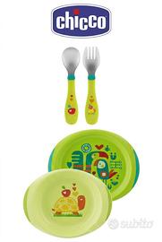 Set pappa Chicco piatto piano + fondo + posate