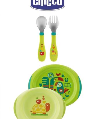 Set pappa Chicco piatto piano + fondo + posate