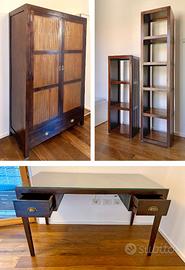 Set mobili in legno e bambù stile etnico/coloniale