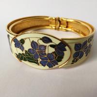 Bracciale vintage cerniera fiori blu smalto bianco