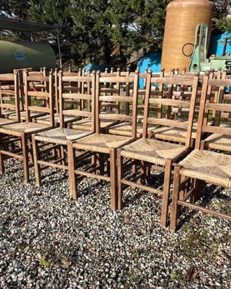 22 sedie in legno con seduta in vimini