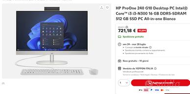 HP AIO DISPLAY 24 POLLICI  i3 RAM 16 GB SSD 512 GB