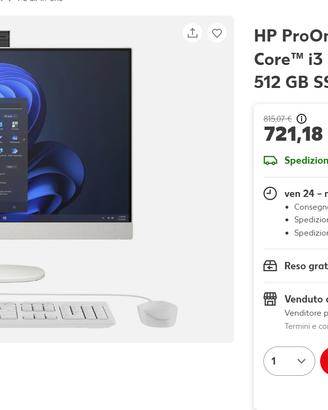 HP AIO DISPLAY 24 POLLICI  i3 RAM 16 GB SSD 512 GB