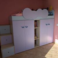 Cameretta bambina soppalco armadi scrivania