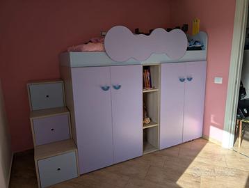 Cameretta bambina soppalco armadi scrivania