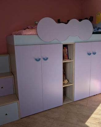 Cameretta bambina soppalco armadi scrivania