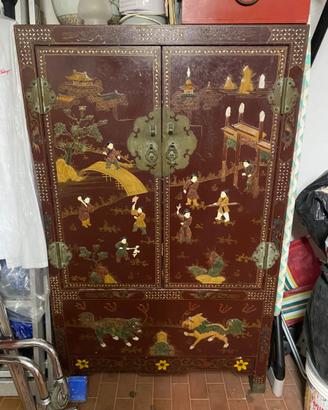 MOBILE CINESE VINTAGE LACCATO INTARSI DI PREGIO