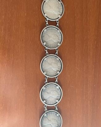 Bracciale vintage, cinque monete, 500 lire