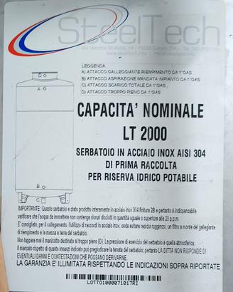 Cisterna Acciaio Inox 2000 Litri SteelTech