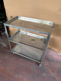 Carrello inox 3 ripiani con ruote e freni 85x45 cm