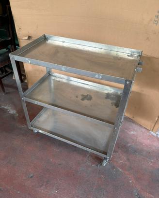Carrello inox 3 ripiani con ruote e freni 85x45 cm