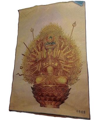 AVALOKITESVARA DEA THANGKA RICAMO CINESE TESSUTO