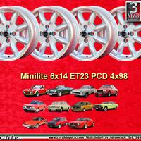 4 pz cerchi Fiat Minilite 6x14 ET23 4x98