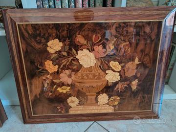 Quadro intarsio in legno – Vaso di fiori (80x65)
